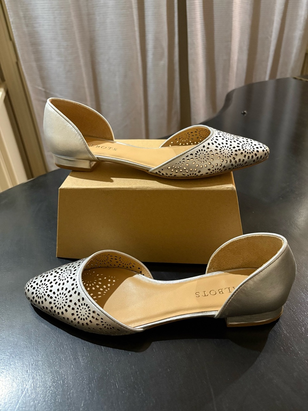 Talbots Silver Laser-Cut D'Orsay Leather Flats
